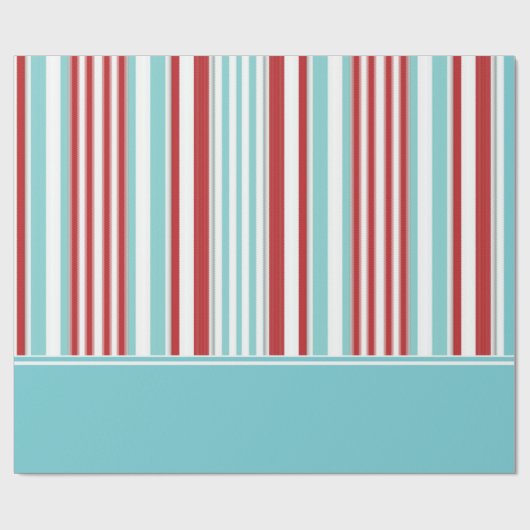 Retro Solid Aqua mit rotem, weißem, Aqua Blue Stre Geschenkpapier (Flach)