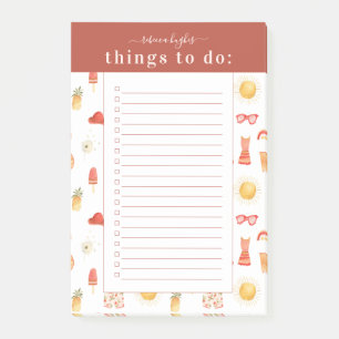 Retro-Sommer-Boho-Picknick Monogramm To-Do-Liste Post-it Klebezettel
