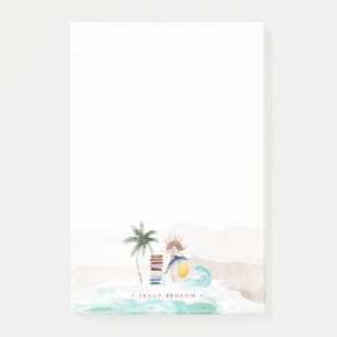 Retro Sommer Boho Surf Monogramm Personalisiert Post-it Klebezettel