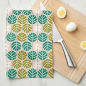 Retro Sommer grün & rosa blumengestreift Geschirrtuch (Viertel Falte)