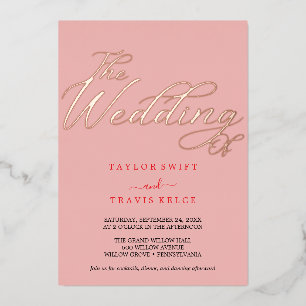 Retro-Sommer-Hochzeit in Rosa und Orange Folieneinladung