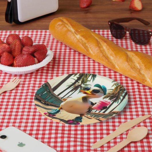 Retro-Sommer lustige Roller-Ente  Pappteller (Picknick)