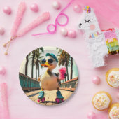 Retro-Sommer lustige Roller-Ente  Pappteller (Party)