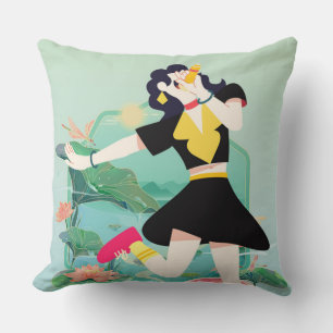 Retro-Sommer-Mädchen mit Wassermelone und Lotus-Te Kissen