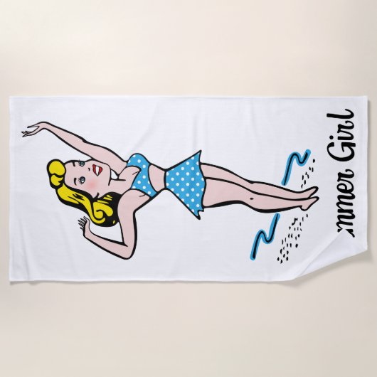 Retro Sommer-Mädchen Strandtuch (Vorderseite)