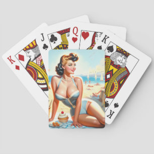 Retro-Sommer-Pin-Up-Girl Spielkarten