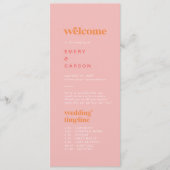 Retro-Sommer-Pink-Orange-Zeitstrahl-Hochzeitsprogr Programm (Vorderseite)