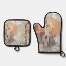 Retro Sommer rustikal staubige Orange, taupe, erdi Ofenhandschuh & Topflappen-Set