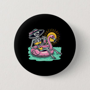 Retro-Sommer-Skelett-Flamingo-Schwimmkörper-Urlaub Button