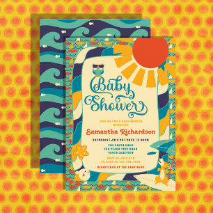 Retro-Sommer-Strand geschlechtsneutrale Babyparty Einladung