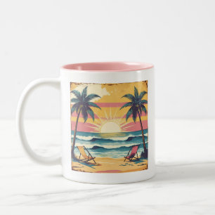 Retro-Sommer-Strand-Grafik Zweifarbige Tasse