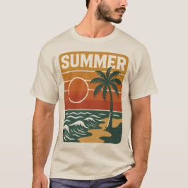Retro Sommer Strand Illustration mit Palmen und T-Shirt