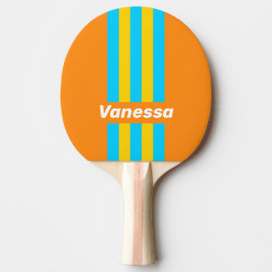 Retro-Sommer-Strand-Pin-Streifen mit Namen Tischtennis Schläger