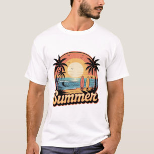 Retro Sommer Strand Sonnenuntergang Kunst Vintage T-Shirt