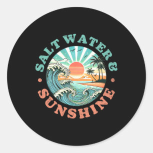 Retro-Sommer-Strand-Vibes,Salzwasser und Sonnensch Runder Aufkleber