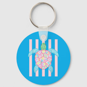 Retro-Sommer-Streifen Preppy-Strand-Seeschildkröte Schlüsselanhänger