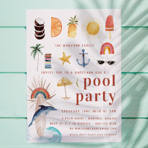 Retro Sommer Surfen Poolparty-Einladung Einladung