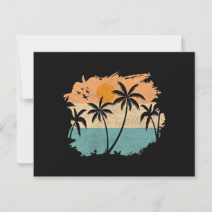 Retro-Sommerferien-Sonnenuntergang-Strand-Palmen-B Save The Date