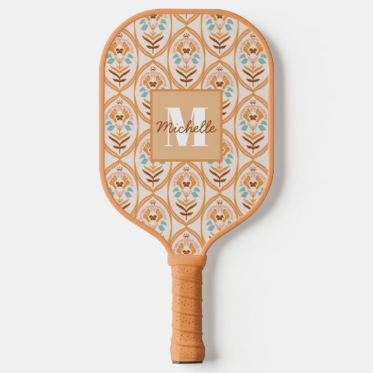 Retro-Sommergarten | Monogramm Pickleball Schläger (Vorderseite)
