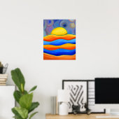 RETRO-SONNE FARBWELLEN-LANDSCHAFT POSTER (Heimbüro)