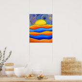 RETRO-SONNE FARBWELLEN-LANDSCHAFT POSTER (Küche)