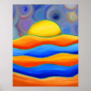RETRO-SONNE FARBWELLEN-LANDSCHAFT POSTER
