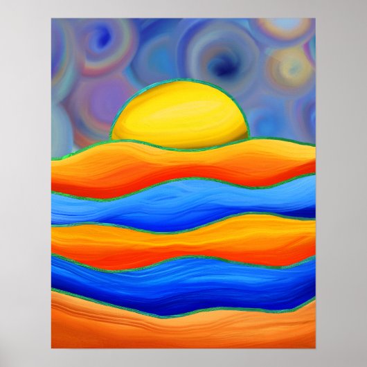 RETRO-SONNE FARBWELLEN-LANDSCHAFT POSTER (Vorne)