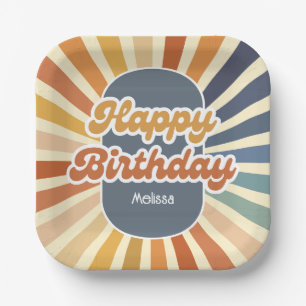 Retro-Sonne Groovy-Welle Alles Gute zum Geburtstag Pappteller