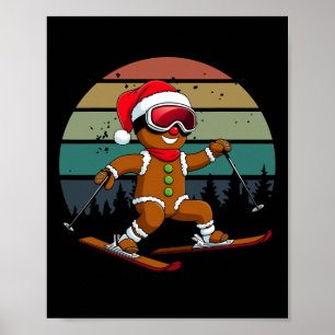 Retro-Sonne-Lebkuchenmann-Ski-Santa-Hut-Weihnachte Poster