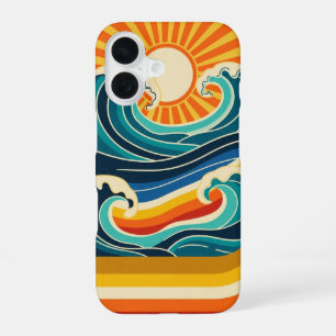 Retro Sonne & Wellen iPhone 16 Hülle