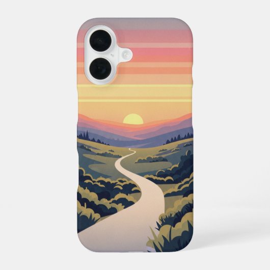 Retro-Sonnenaufgangsweg iPhone 16 Hülle (Rückseite)