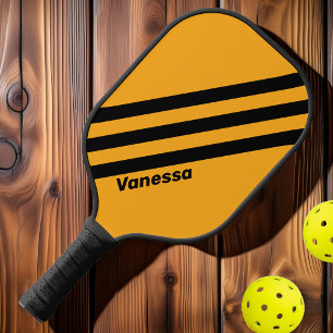 Retro Sonnenblume Brumm Drei Streifen mit Namen Pickleball Schläger