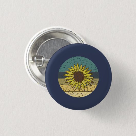 Retro-Sonnenblume Button (Vorne & Hinten)
