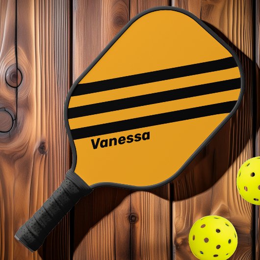 Retro Sonnenblume Buzz Drei Streifen mit Namen Pickleball Schläger