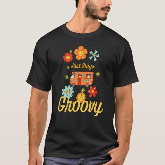 Retro Sonnenblume Hippie Bleibe Groovy Positive Mi T-Shirt (Vorderseite)