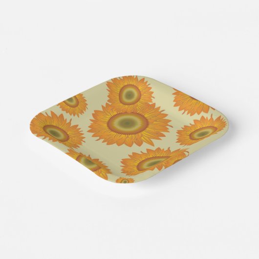 Retro Sonnenblumen Pappteller (Gewinkelt)