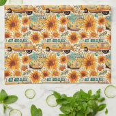 Retro-Sonnenblumen-Van-Muster – Vintage-Boho-Hippi Geschirrtuch (Gefaltet)