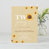 Retro Sonnenblumen Zwei Groovy Geburtstagsparty Einladung (Stehend Vorderseite)
