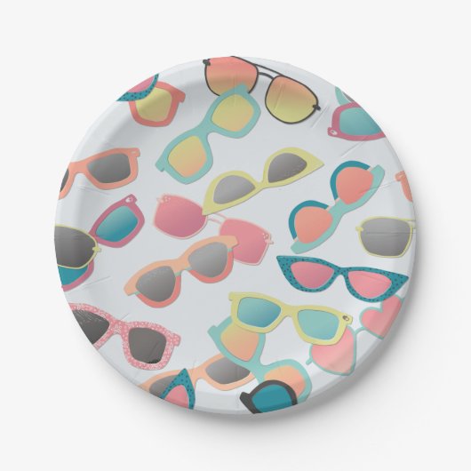 Retro-Sonnenbrille im Sommer Kindergeburtstag Pappteller (Vorderseite)