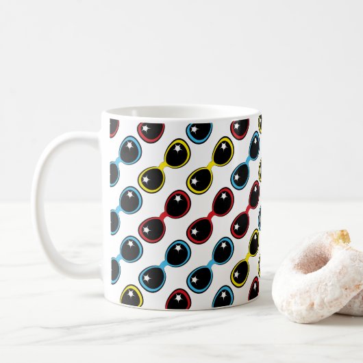 Retro-Sonnenbrille Primärfarbmuster Kaffeetasse (Mit Donut)
