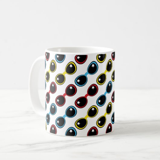 Retro-Sonnenbrille Primärfarbmuster Kaffeetasse (Vorderseite Links)