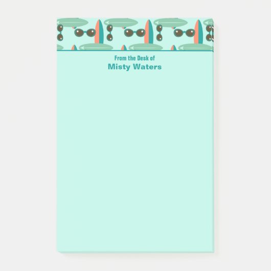 Retro-Sonnenbrille und Surfbretter Personalisiert Post-it Klebezettel (Vorderseite)