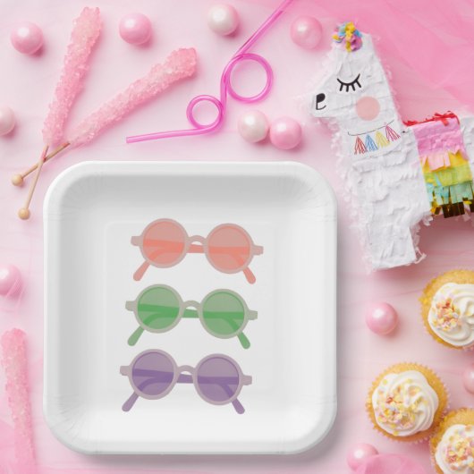 Retro-Sonnenbrillen Papier-Teller Pappteller (Party)
