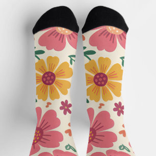 Retro-Sonnengeküßte Blüten- und Herzstruktur Socken