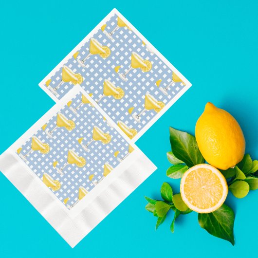 Retro Sonnengelb Lemon Drop Blau Kariert Serviette