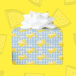 Retro Sonnengelb Zitronentropfen Blau-Weiß Kariert Geschenkpapier