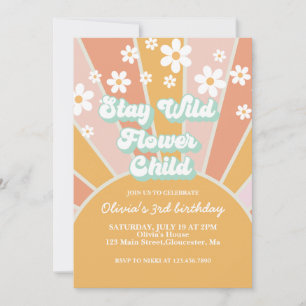 Retro-Sonnenschein Bleib wild Flower Child Boho-Bl Einladung