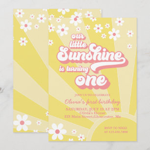 Retro-Sonnenschein-Daisy-Boho-Blumen zum ersten Ge Einladung