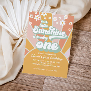 Retro-Sonnenschein-Daisy-Boho-Blumen zum ersten Ge Einladung