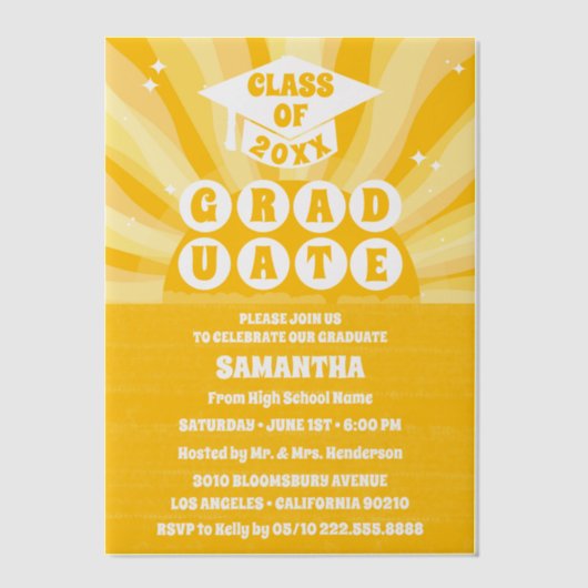 Retro-Sonnenschein-Graduierungsparty Pergament Einladungen (Vorderseite)
